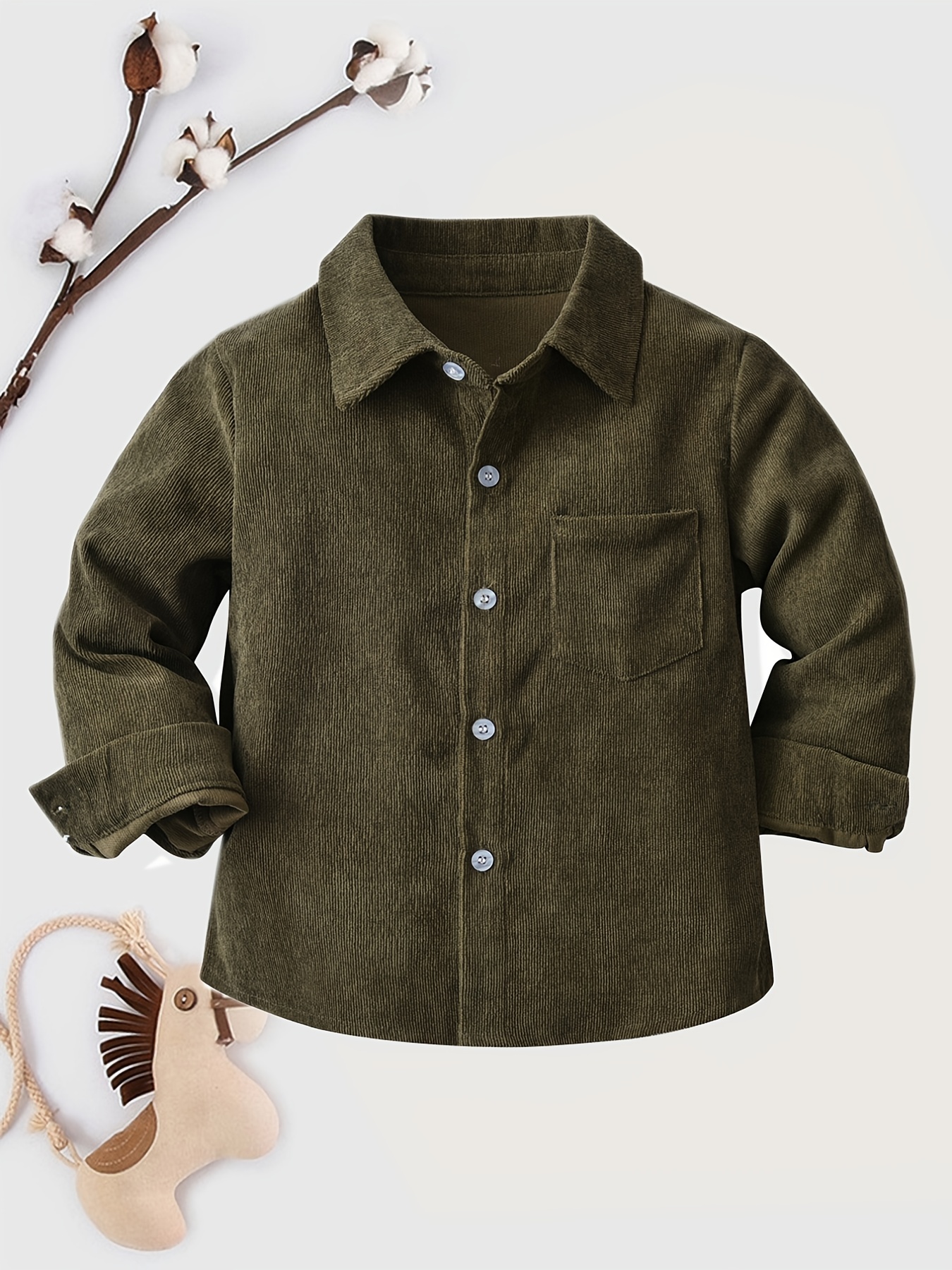 Boys Long Sleeve Solid Button Blouse