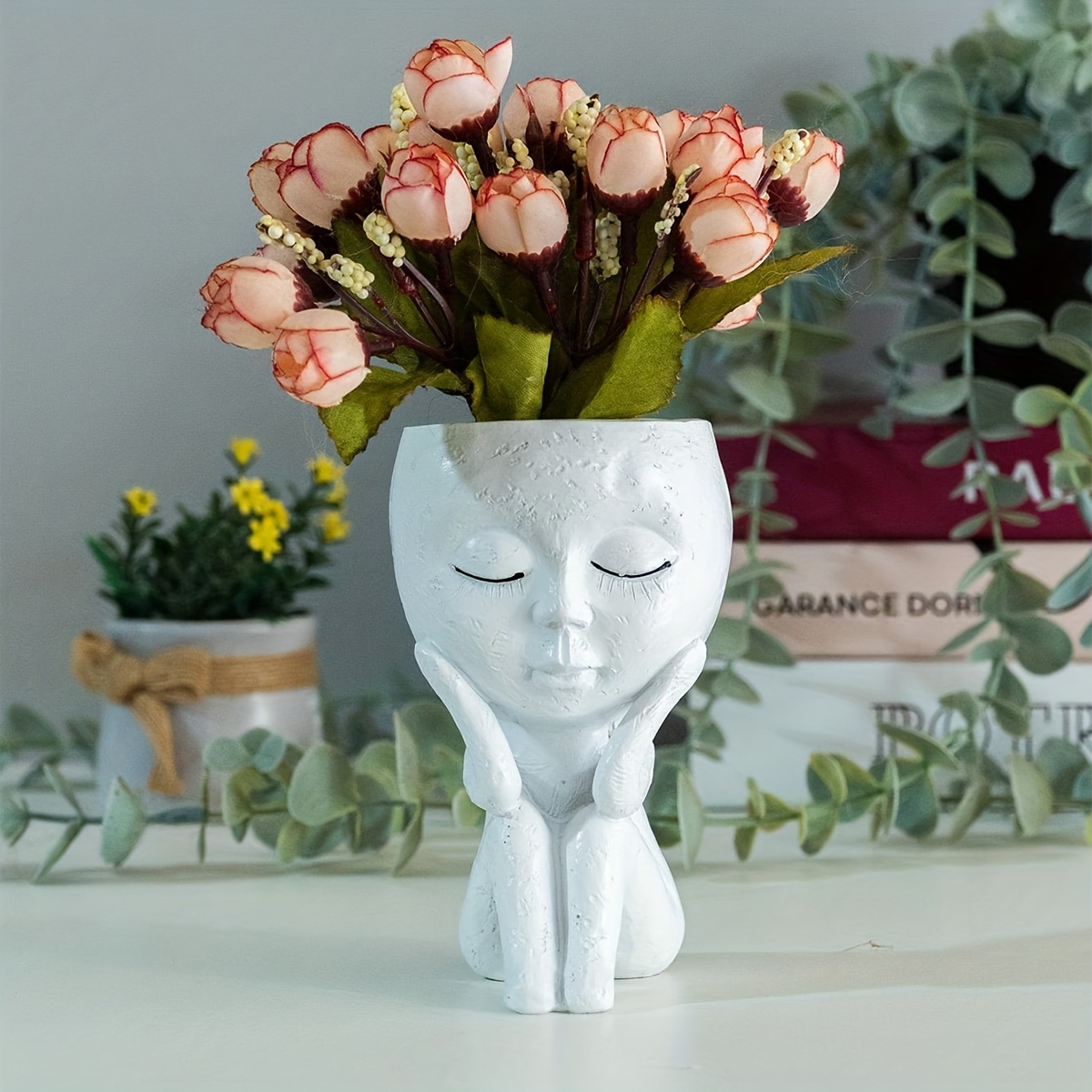 Human Face Art Hand Ceramic Vase,Succulent Planter Pot Flower Vase Bonsai  Container Table Centerpieces Statue Wedding Office Kitchen Home Decor (Body