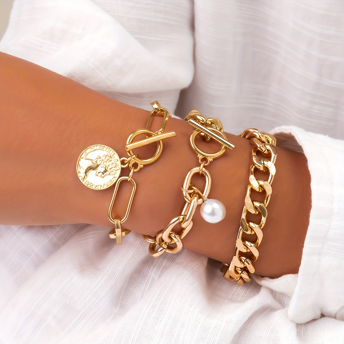 Coquette Style Bead Bracelet 18K Gold Plated Made of Golden Beads & Freshwater Pearl Sparkling Star / Heart / Moon Just Pick One U Prefer,Temu