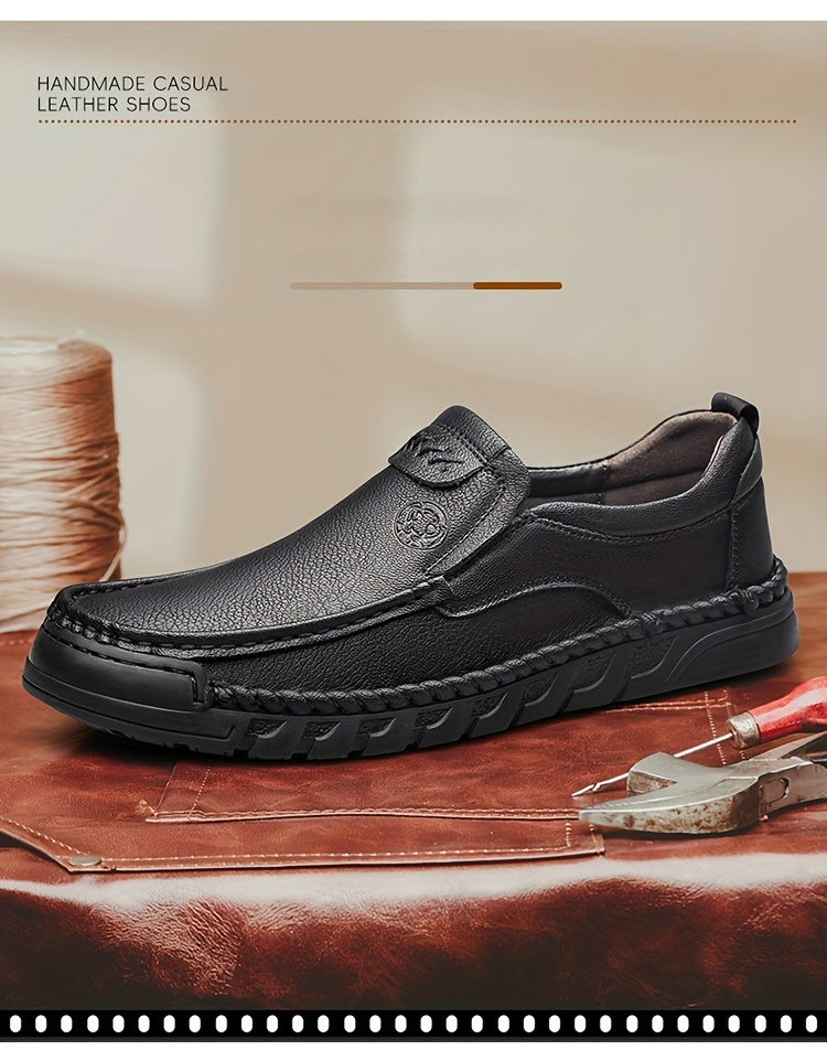 Black Loafers/ Slip Ons Leather Casual Shoes Men Breathable Cow