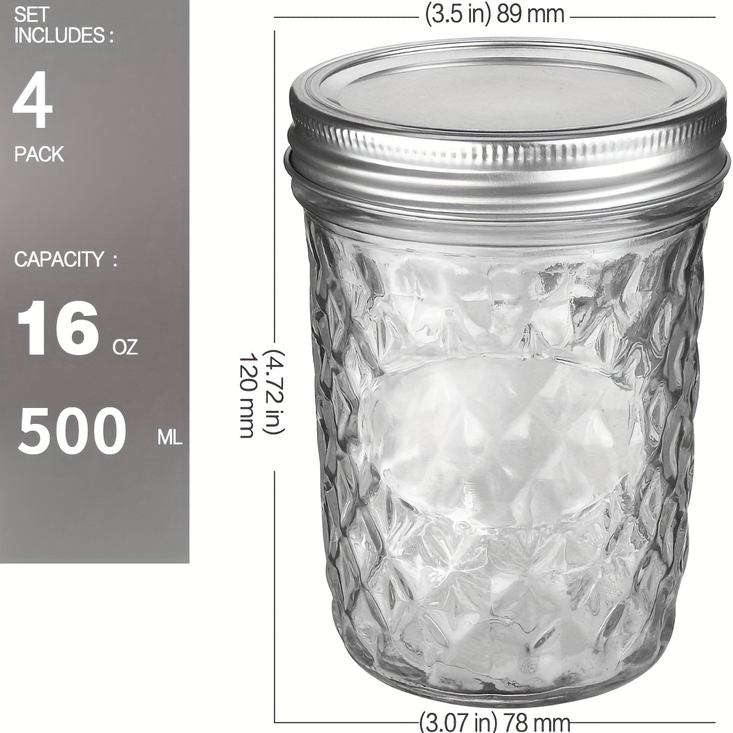 Mason Jars, Quilted Wide Mouth Glass Jars With Lid & Seal Bands, Airtight  Container For Pickling, Canning, Candles, Home Decor, Overnight Oats, Fruit  Preserves - Temu
