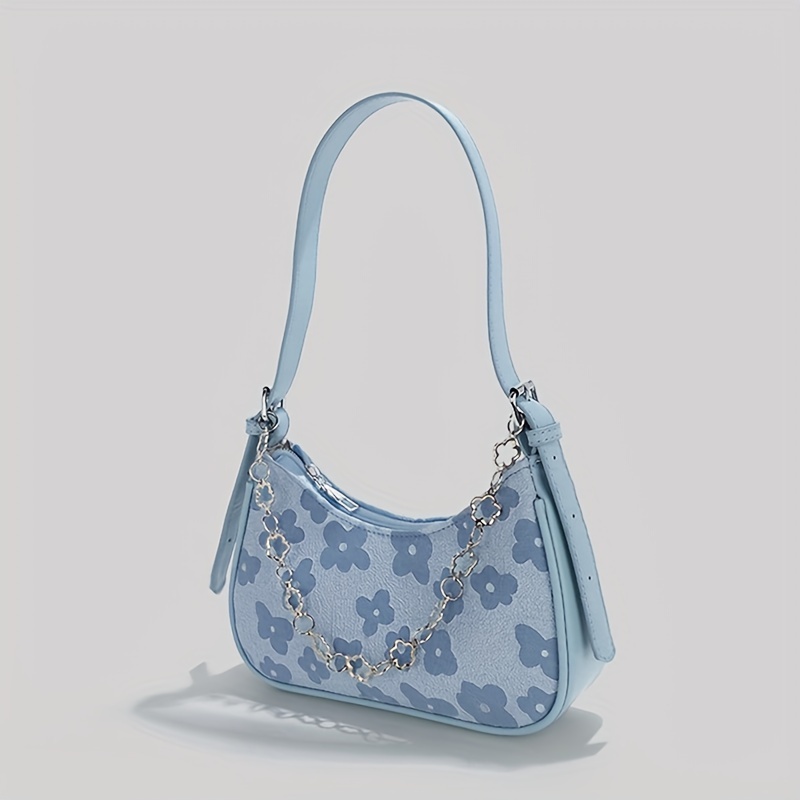 

Floral Pattern Shoulder Bag, Fashion Chain Decor Handbag, Aesthetic Underarm Purse For Women