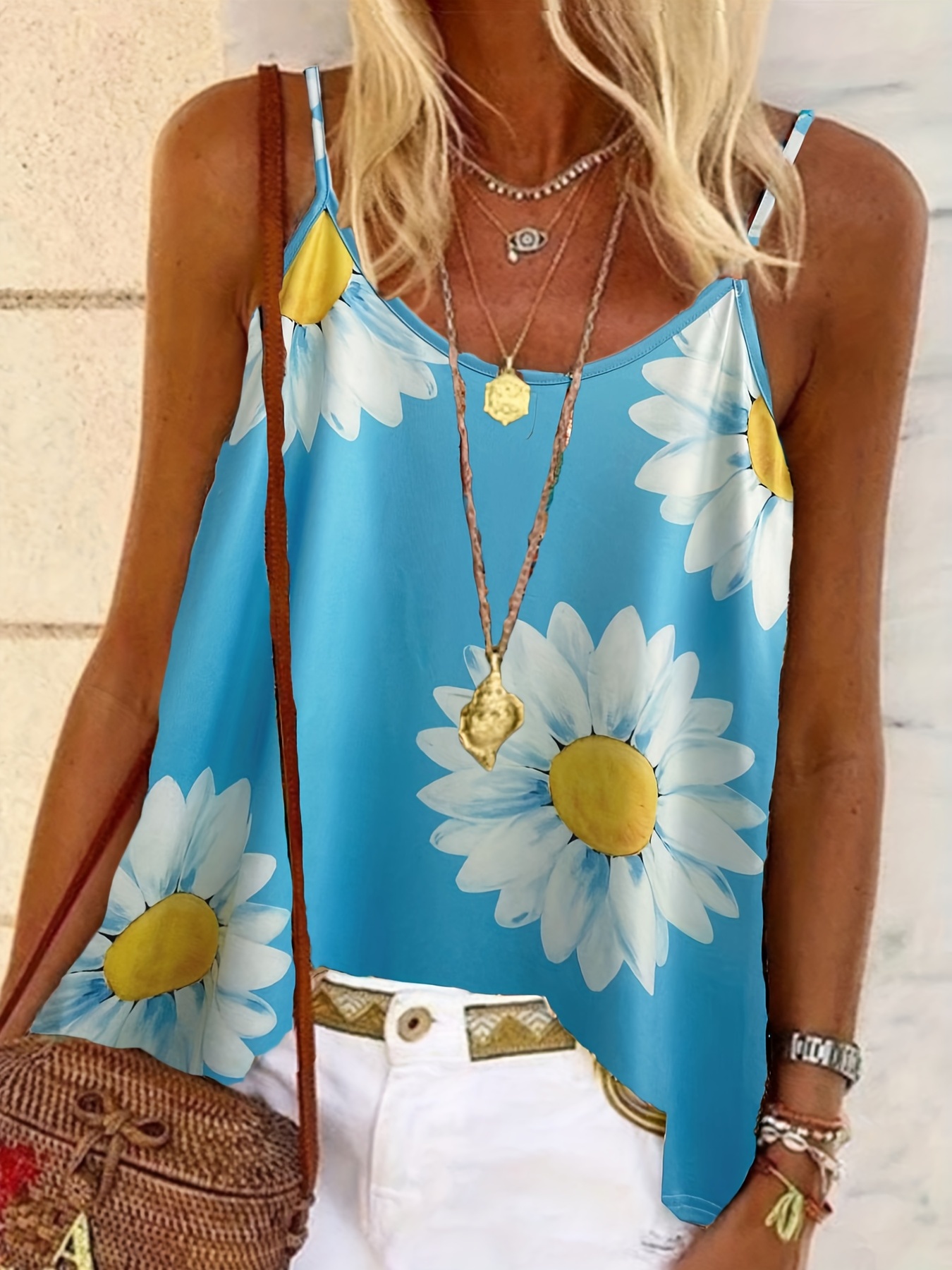 Women's White Tank Top - Women's Summer Sleeveless O-Neck Sunflower Printed Tank  Tops Casual T-Shirt Blouse Bodysuit for Girls, white, M : :  Fashion