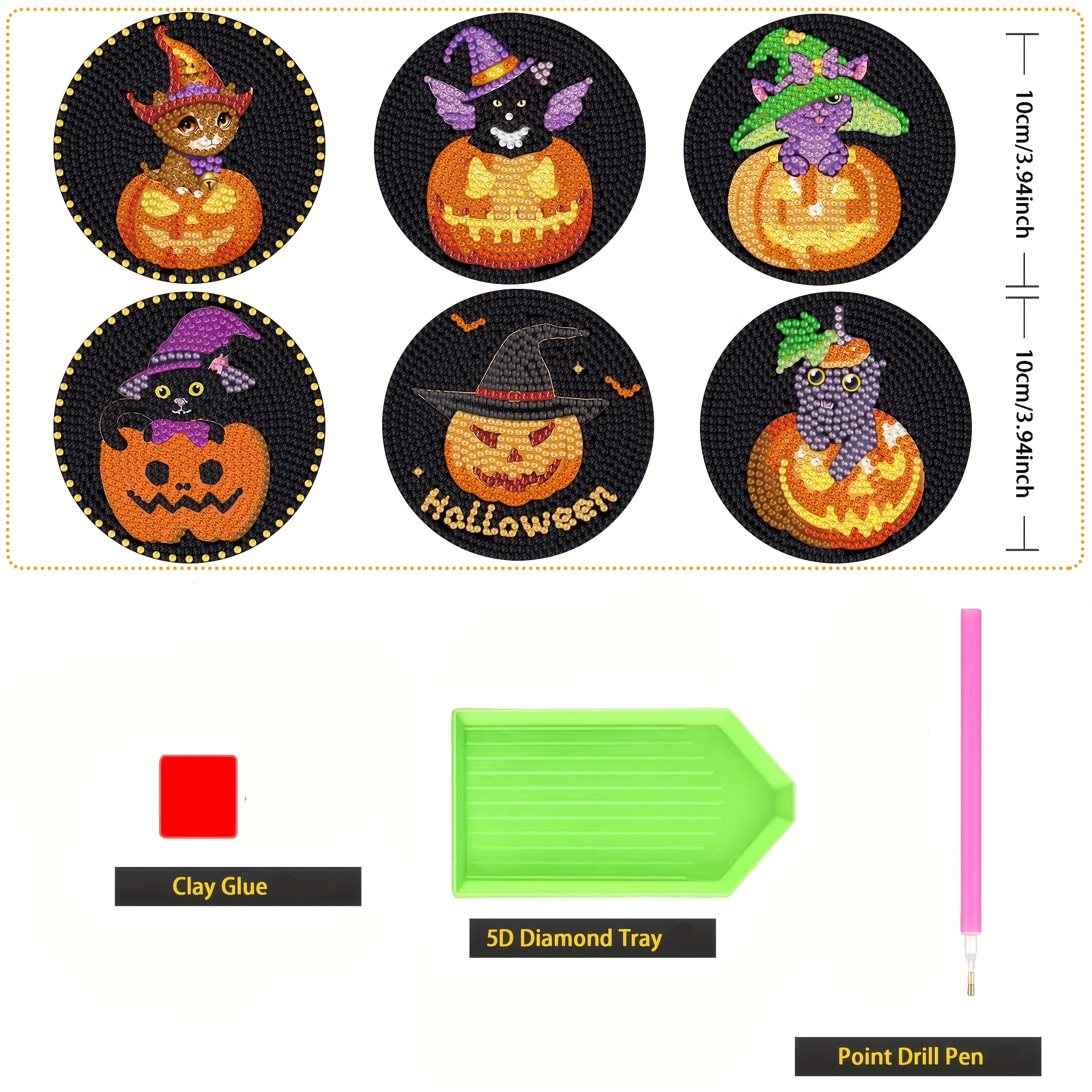 Halloween Horror Cartoon Pattern Diamond Painting Coaster - Temu