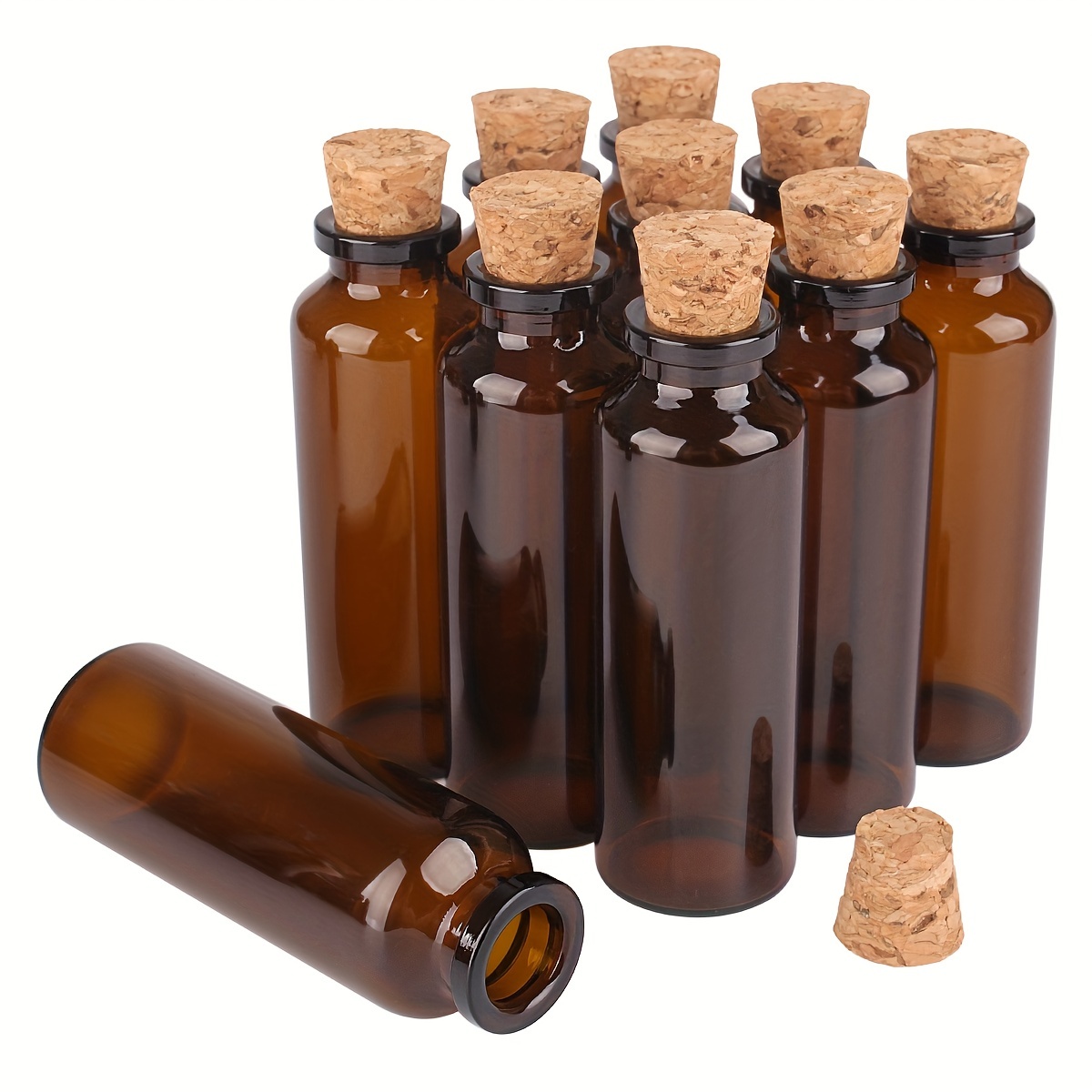 Amber Glass Bottles With Cork Stopper Empty Glass Jar Vials - Temu