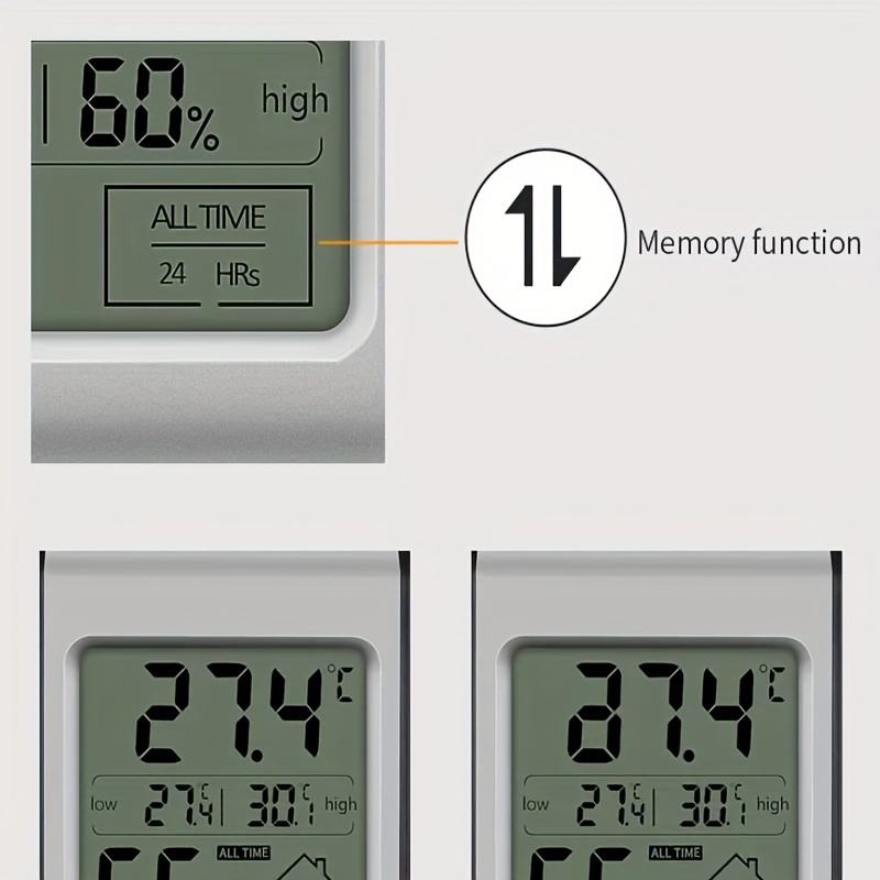 Digitales Desktop-Hygrometer und Innenthermometer, hochpräziser  Temperaturmonitor, großes LCD-Display mit Innenfeuchtigkeitszeit und  Thermometer für (Batterie