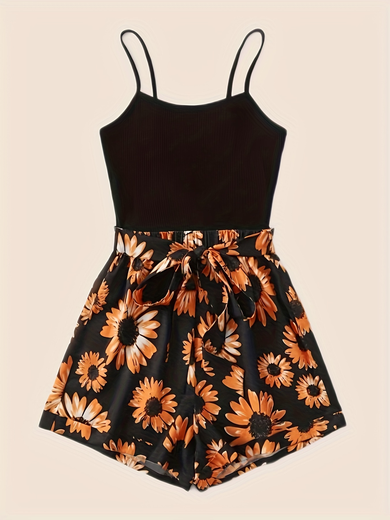Spring & Summer 2pc Set Spaghetti Top & Floral Shorts Women's Clothing