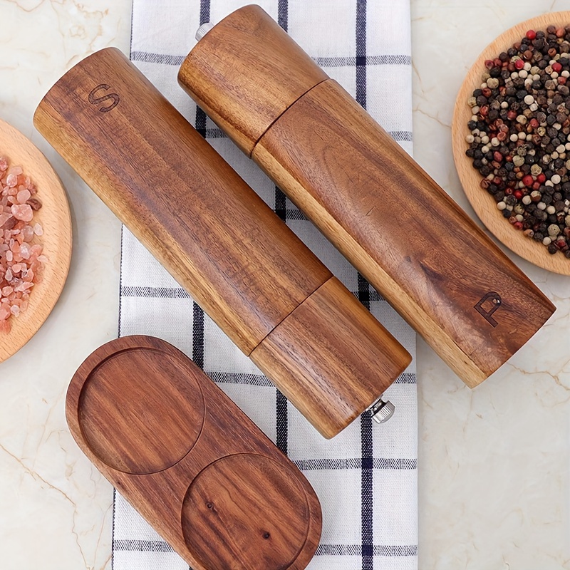 Premium Salt And Pepper Grinder Set Of 2 - Two Refillable, Wood Sea Salt &  Spice Shakers With Adjustable Coarse Mills - Easy Clean Ceramic Grinders