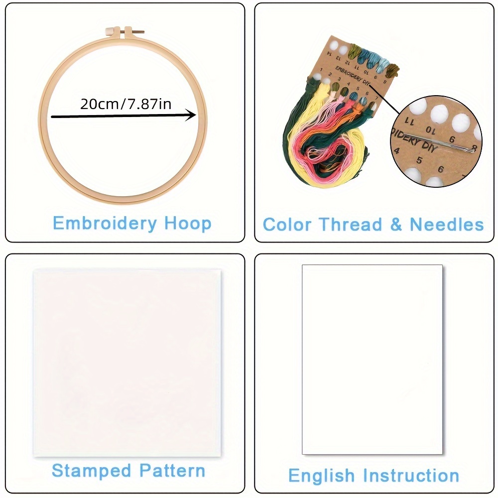 Embroidery Starter Kit for Beginners Stamped Cross Stitch Kits with Cute Flowers and Plants Patterns with Embroidery Hoops and Color Threads for