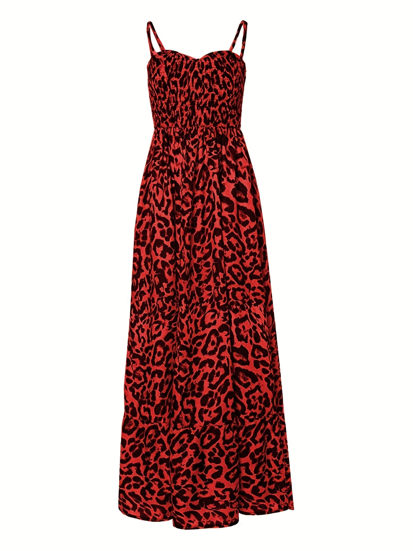 Leopard Print Shirred Cami Dress Sexy Ruched Elastic Waist - Temu