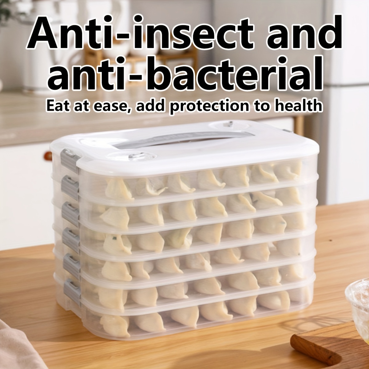 1pc Storage Container, Antibacterial Dumpling Box With Lid, Household