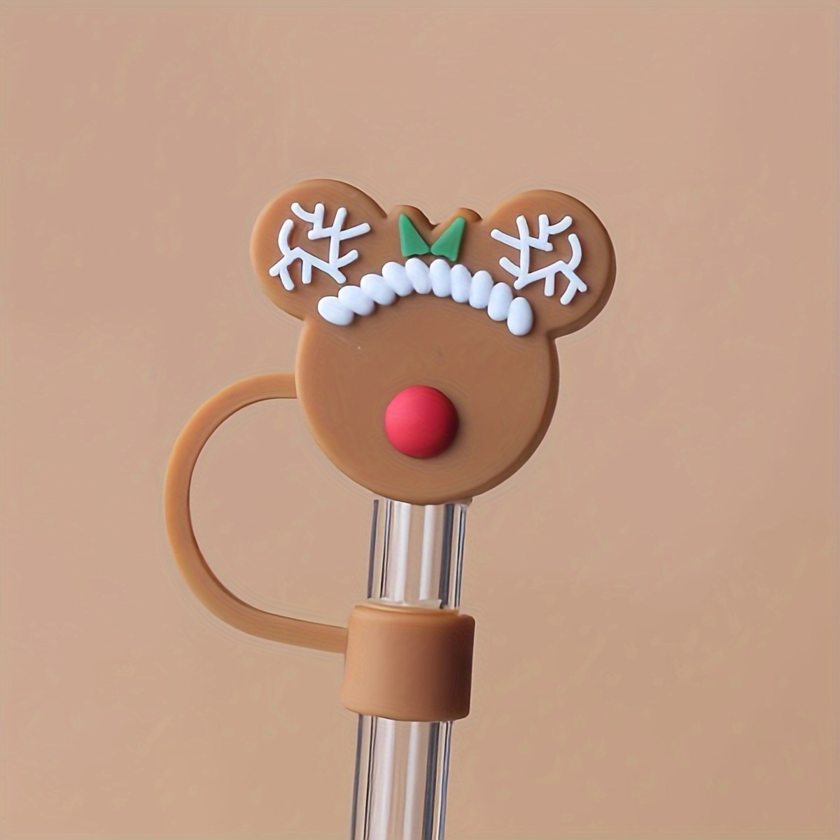 1PCS Christmas Straw Topper Reusable Straw Lids Dust Cover Elk