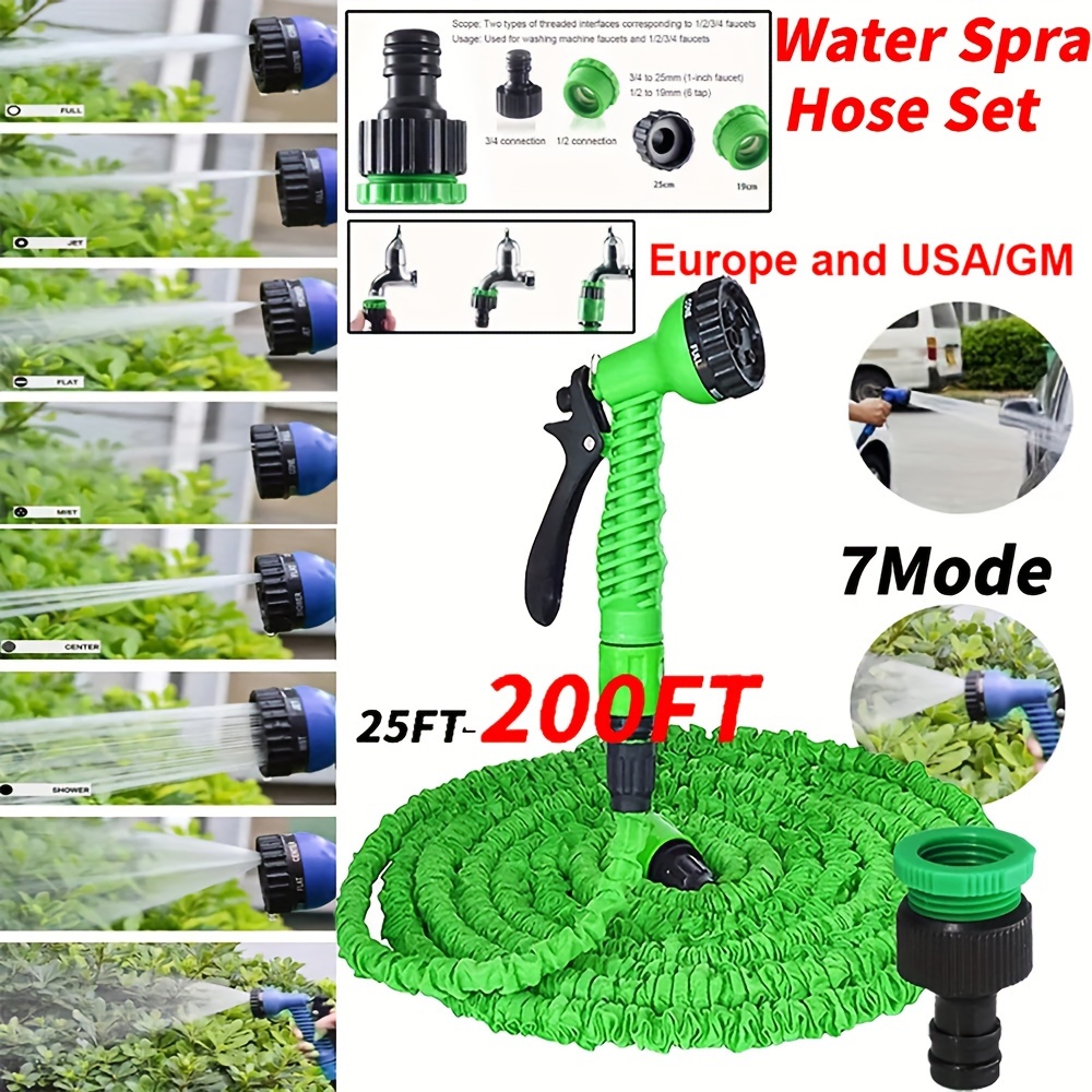 

1pc 25-200ft Expansion Water Hose High Pressure Irrigation Multi-functional Car Spray Pipe Shrink Expandable Garden Hose Spray Gun Tool, Watering Equipment