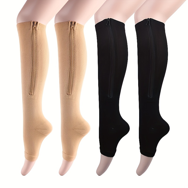 Knee High Compression Socks Toe Opening Zipper Leg Support - Temu