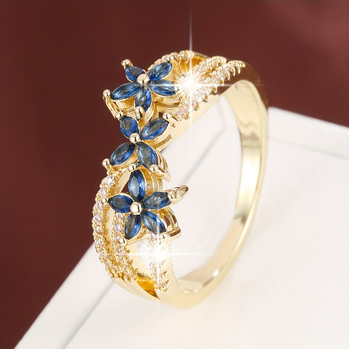 Women's ring, zircon sparkling diamond ring with beautiful romantic jewelry  gift,Zirconia Decorative Flower Ring 