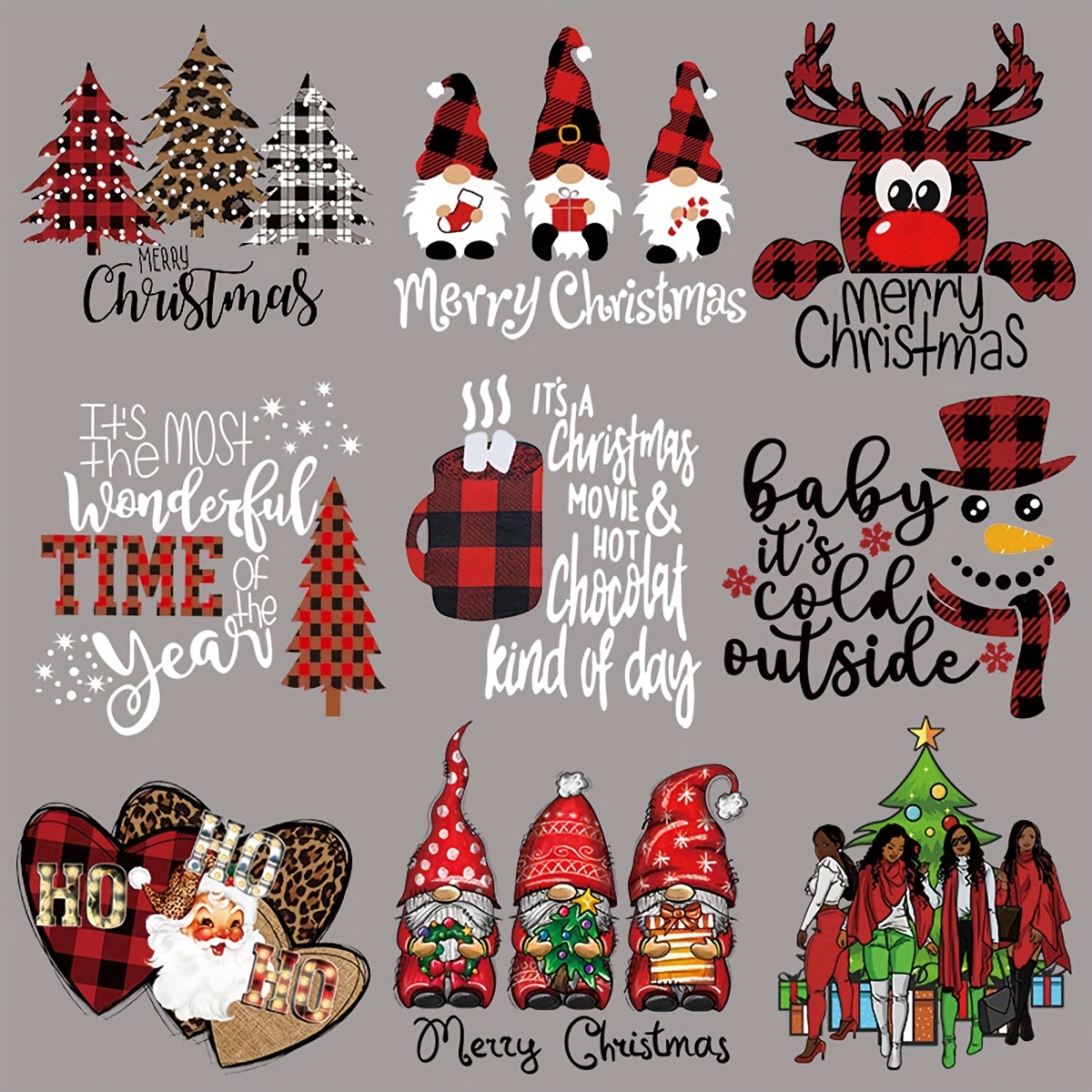 3 Sheets Winter Christmas Iron on Patches Heat Transfer Vinyl Design  Stickers Christmas Iron on Transfers Decals Xmas Christmas Decoration for