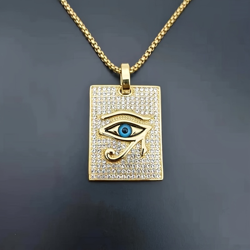 Image of 1pc Fashion Alloy Eye Of Horus Pendant Necklace, Ancient Egyptian Patron God Design, Hip Hop Rock Jewelry