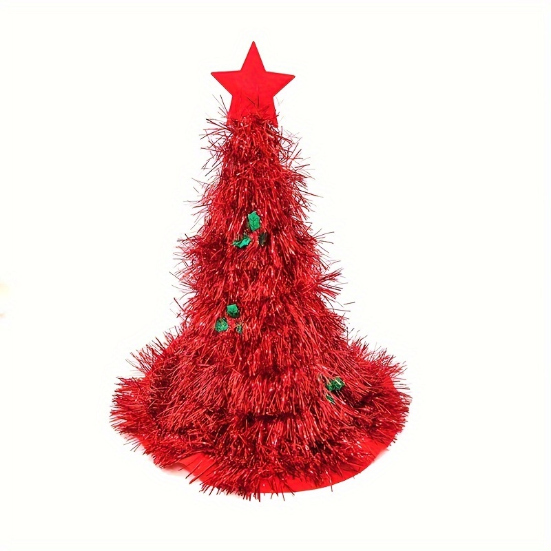 Temu 1pc, Exquisite Shiny Unique Christmas Tree Design Hat, Red Star & Ball Decors Top Hat, Men Women Boys Girls Christmas Party Supplies, Cosplay