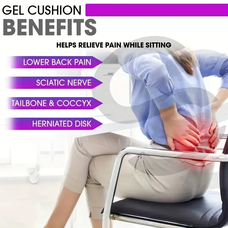 Gel Seat Cushion for Long Sitting Pressure Relief (Super Large & Thick) -  Non-Slip Gel Chair Cushion for Back, Sciatica, Tailbone Pain Relief - Seat