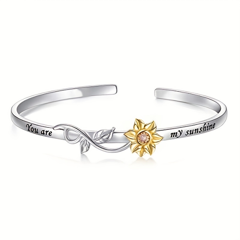 

Engraved You Are My Sunshine Letter Cuff Bangle Bracelet Sunflower Women Jewelry