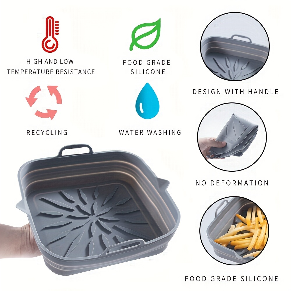 1pc foldable square air fryer baking tray baking pad food grade silicone reusable high temperature resistant oven accessories air fryer accessories kitchen stuff kitchen accessories details 0