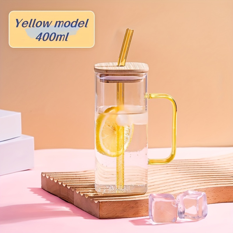 1pc 500ml Transparent Glass Coffee Cup With Sealed Bamboo Lid And Straw,  Gift