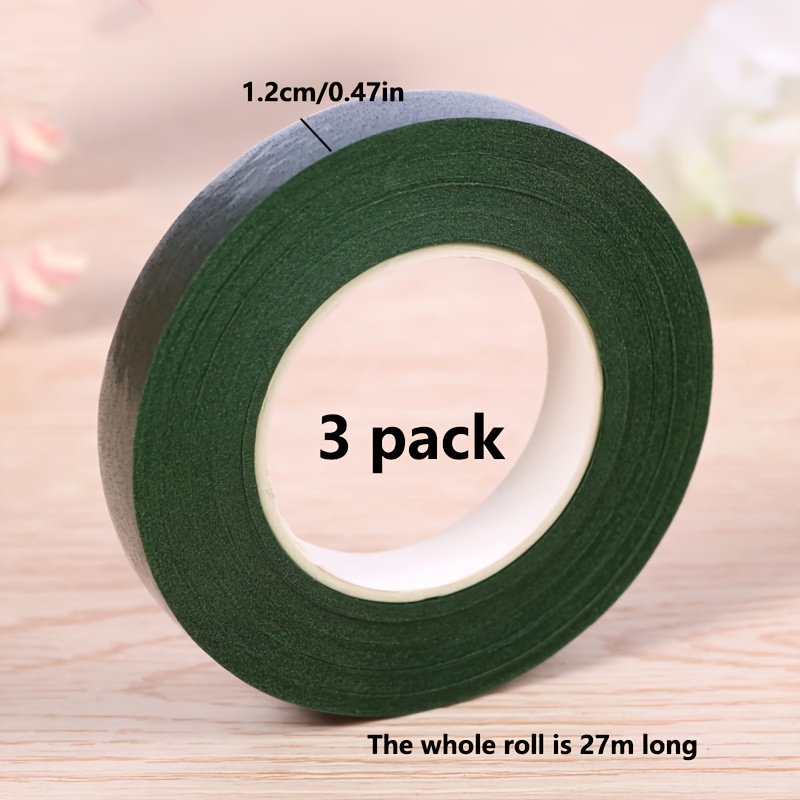 3pcs 27m Long Dark Green Flower Tape, Flower Tape, Bouquet Flower Tape,  Used For Packaging Bouquet Stems And Flower Crafts, Wedding Bouquets (dark