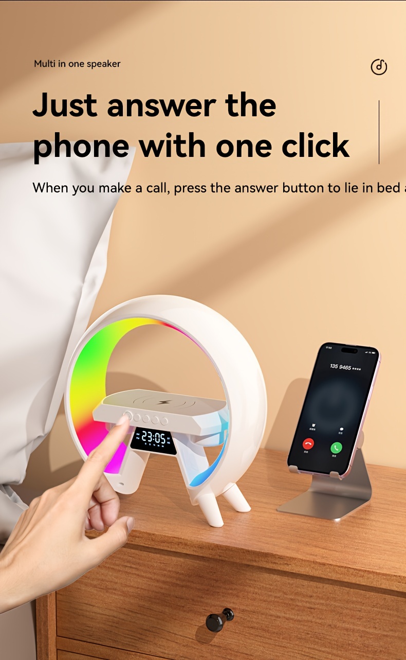 wireless charging speaker technology sense high sound quality high appearance atmosphere lamp electronic digital display large g design wireless speaker details 7