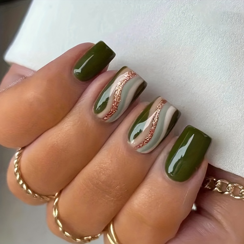 

Chic Mid-length Square Press-on Nails In With - , Care