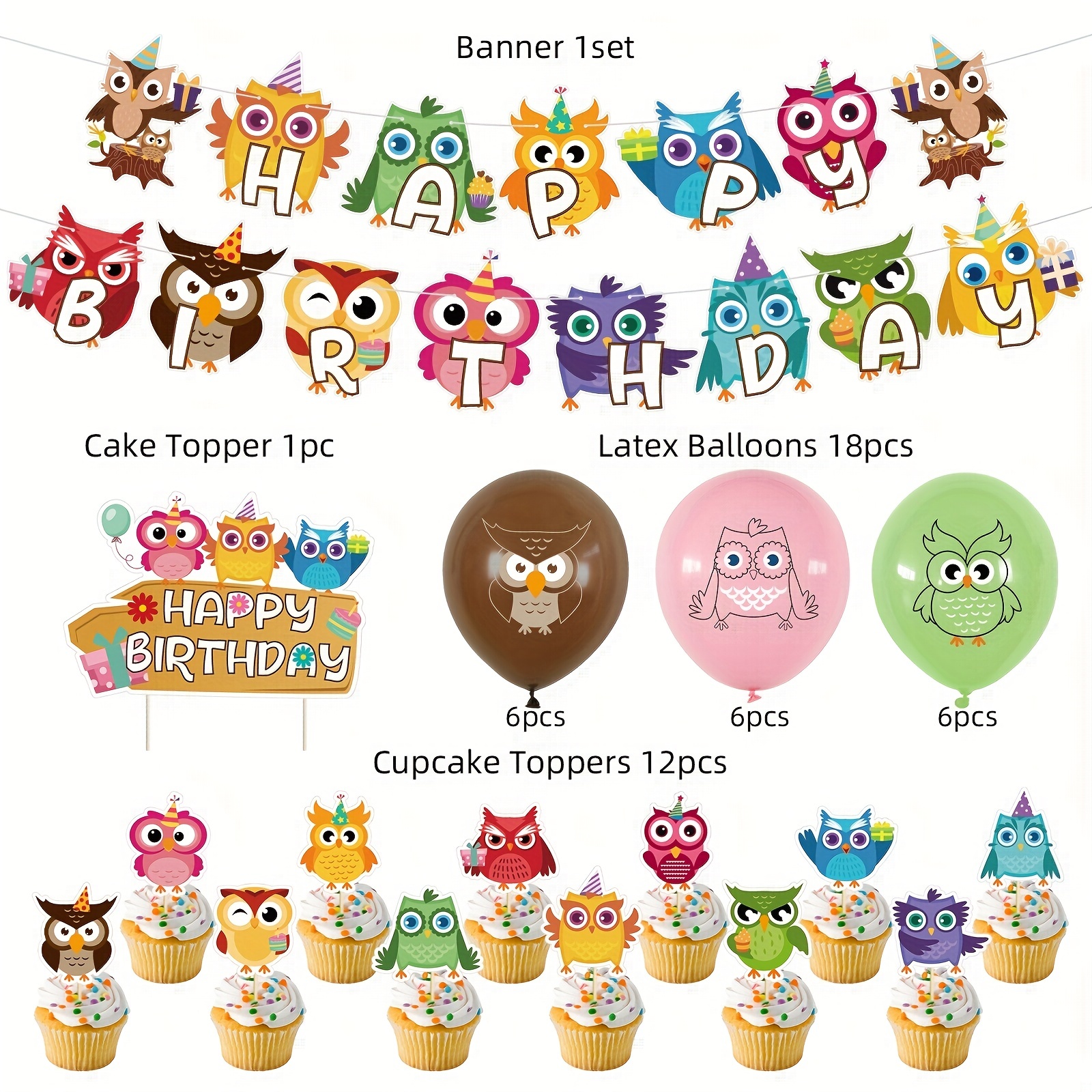 Birthday Party Decorations,Cartoon Theme Party Supplies for Kids Adults  with Happy Birthday Banner Cake Topper Cupcake Toppers Ballons Foil  Balloons