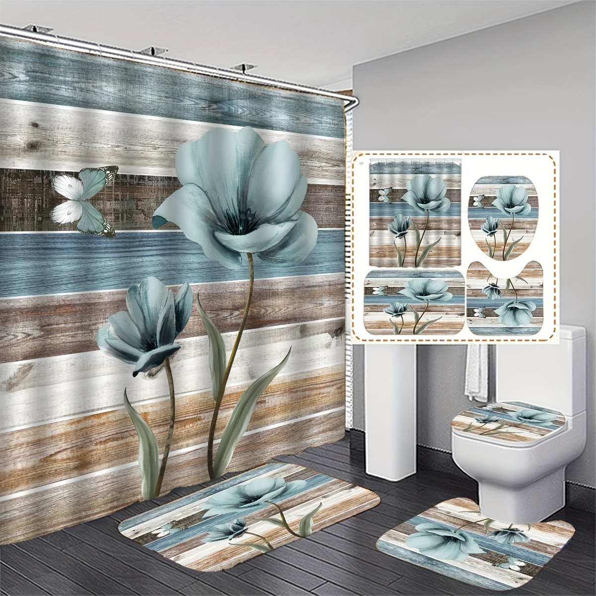 Cortinas de ducha abstractas Baño Cortina de ducha impermeable Plantas y  cortina de ducha floral con