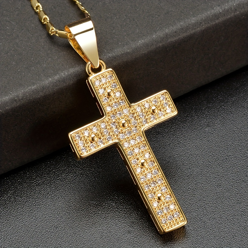 Hip Hop Cross Necklace Men, Copper Zirconia Golded Plated Pendant Necklace  For Men - Temu