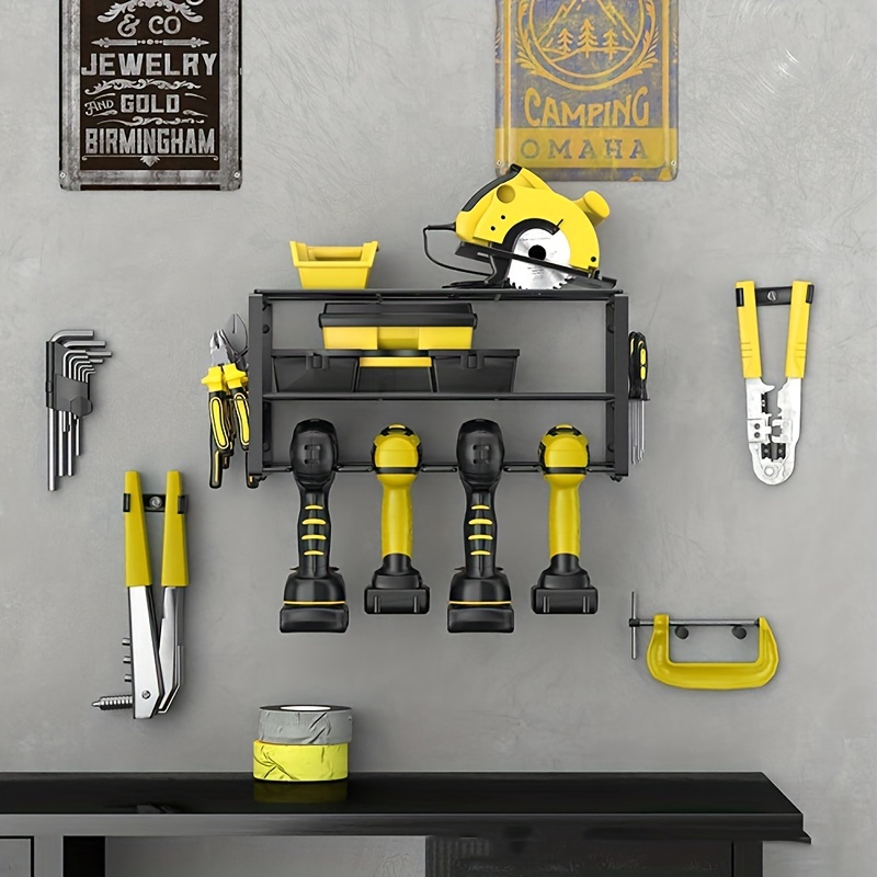 Organizador de herramientas eléctricas, soporte para herramientas  eléctricas de taller de garaje montado en la pared y estante de  almacenamiento con