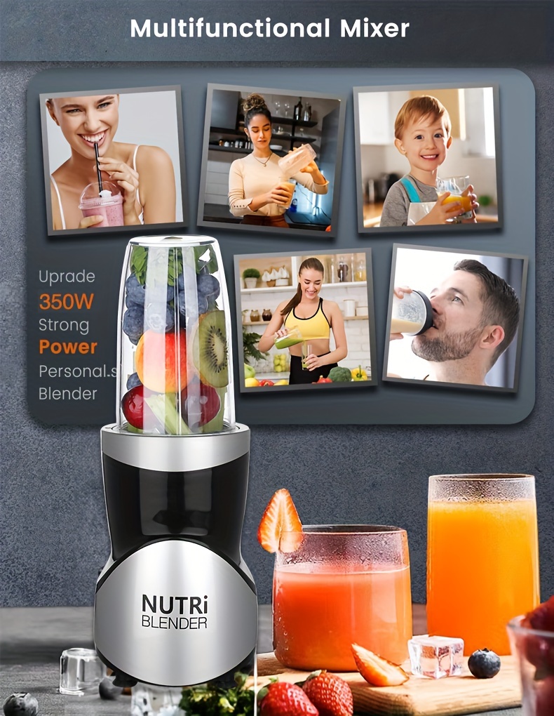 Bullet Personal Blender,, With 1 Power Base, 2 Blades, 2 Cups, 1 Mugs, 1 Go  Bottle And 1 Spout Lid, 2 Comfort Mug Rings, 2 Solid Lids, Bpa Free, Pulse  Technology For