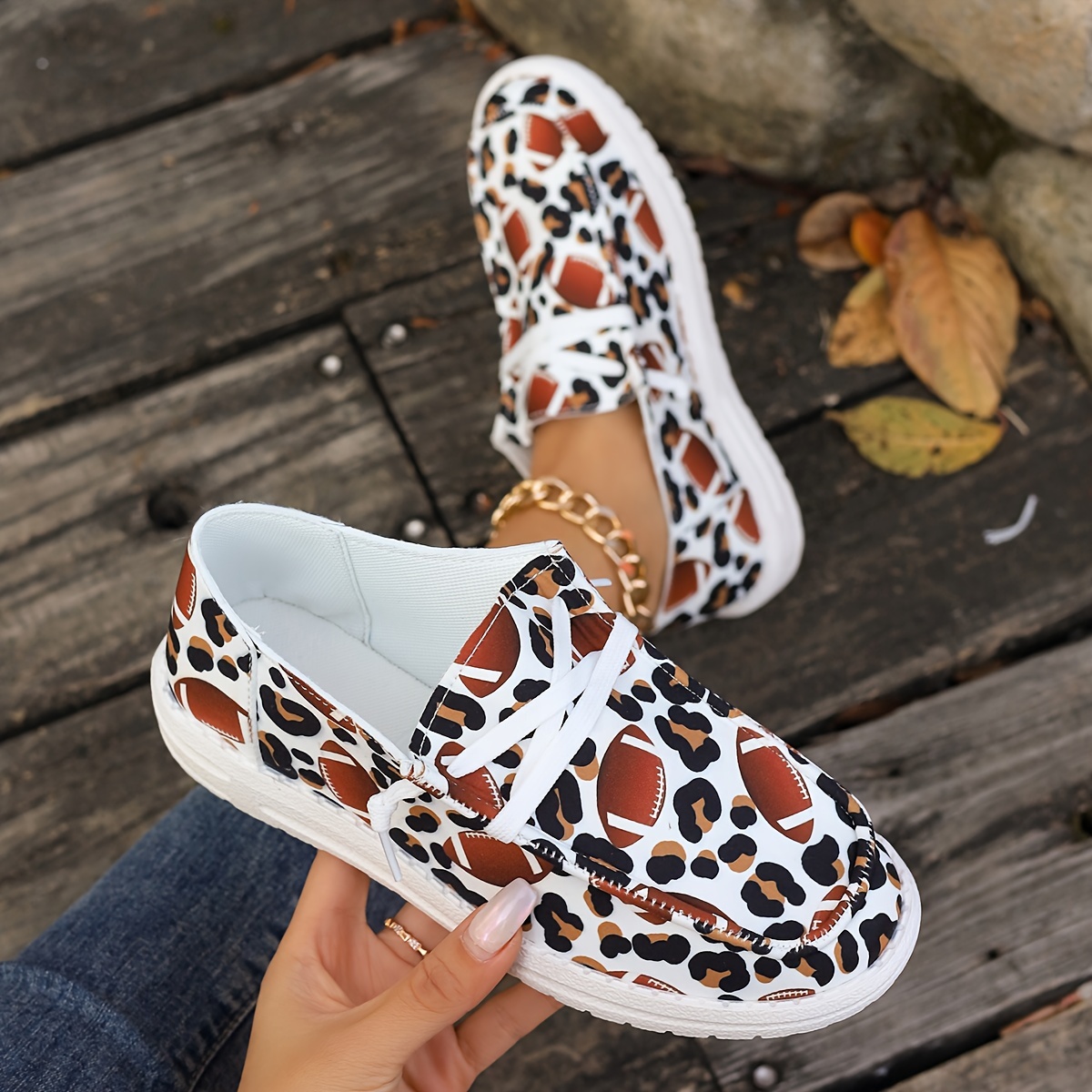 Women's Leopard Printed Canvas Shoes, Casual Round Toe Lace Up Sneakers,  Versatile Low Top Flats