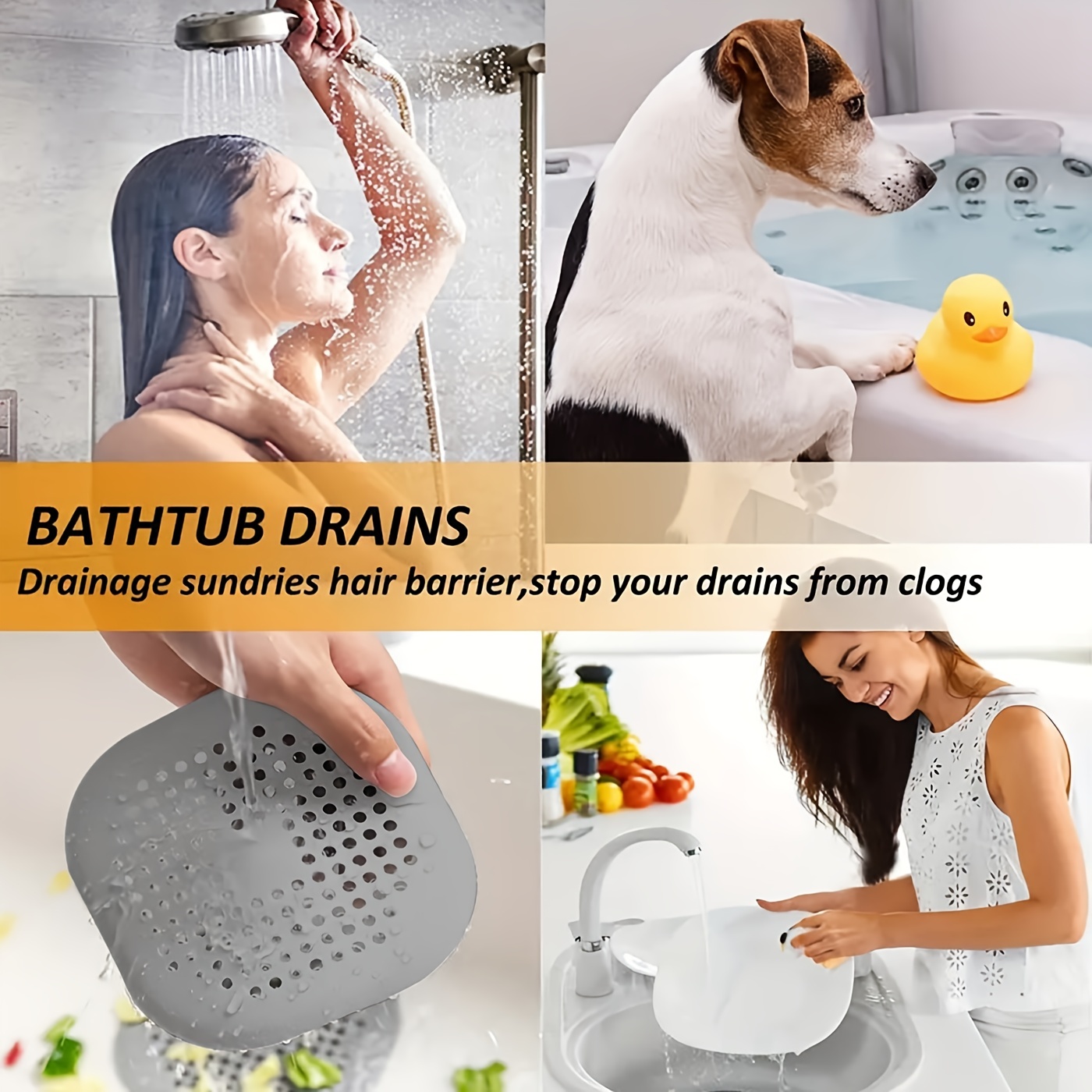 2pcs Shower Drain Cover, Easy to Clean and Install Shower Drain Cover, Drain Hair Catcher with Suction Cup, Shower Drain Protector Cover for Kitchen