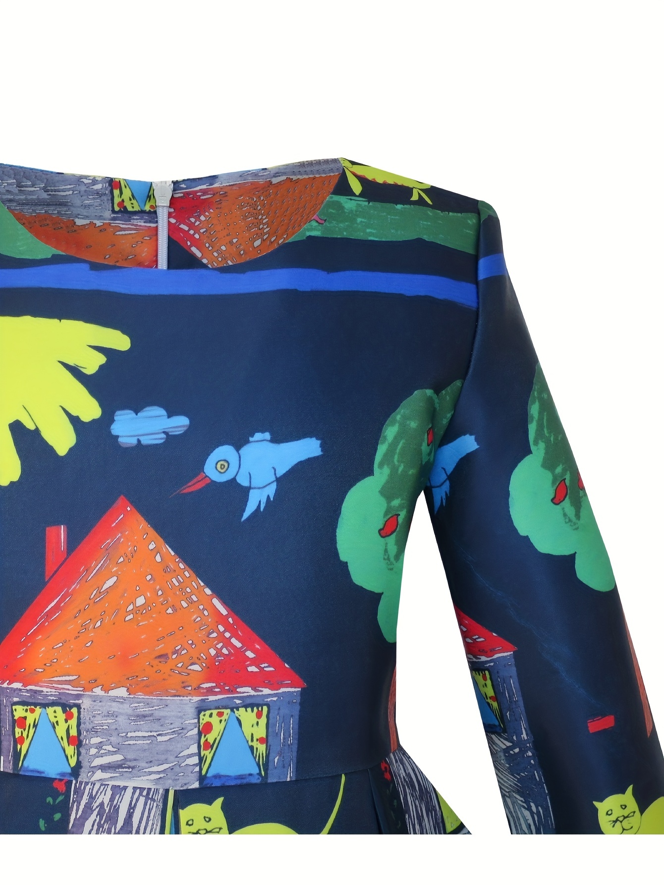 girls cartoon house tree 3d print long sleeve dress holiday - Temu Morocco