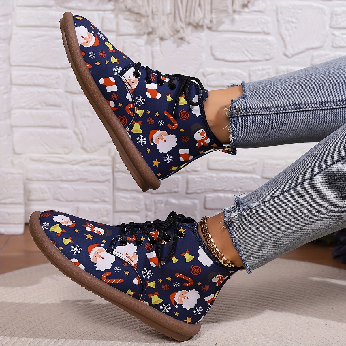 Christmas Lace-up Front Ankle Boots for Women