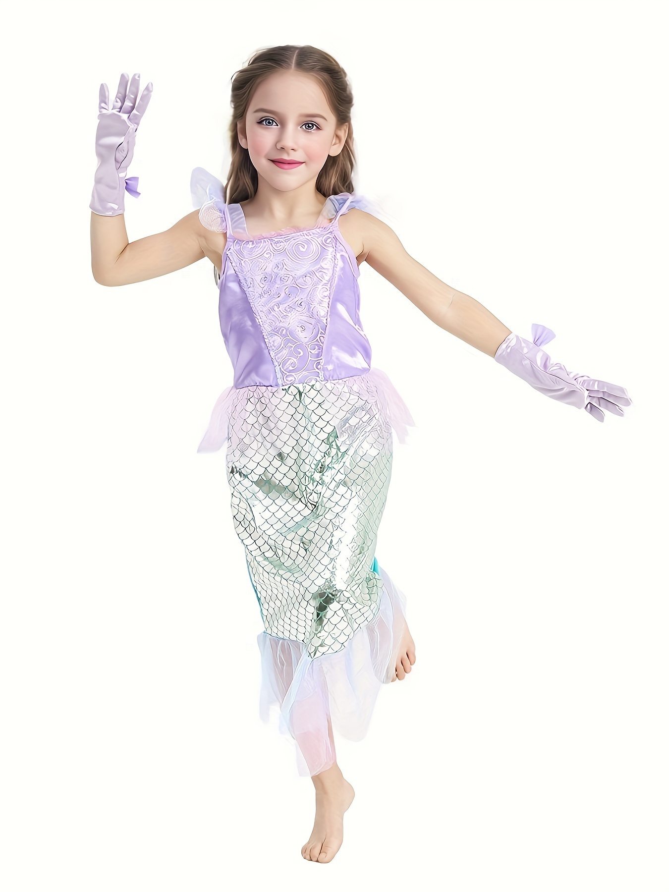  iiniim Disfraz de princesa sirena de malla con tutú para niñas,  conjunto de disfraz elegante con aro para el pelo, traje de fiesta de  cosplay, color azul claro, 2-3 años 