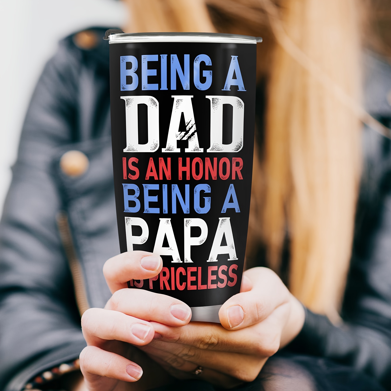 Papa Bear Tumbler For Dad - Stainless Steel American Flag Tumbler Cup 20oz  for Father - Birthday Gifts for Dad From Daughter Son - Fathers Day Gift