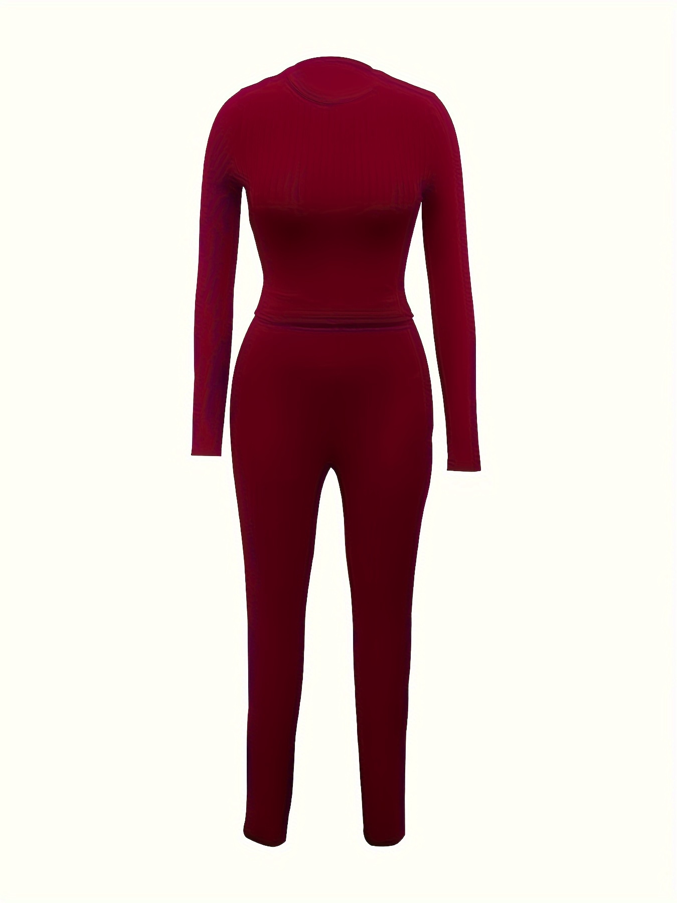 Casual Solid Two piece Pants Set Long Sleeve Bodysuits - Temu Canada