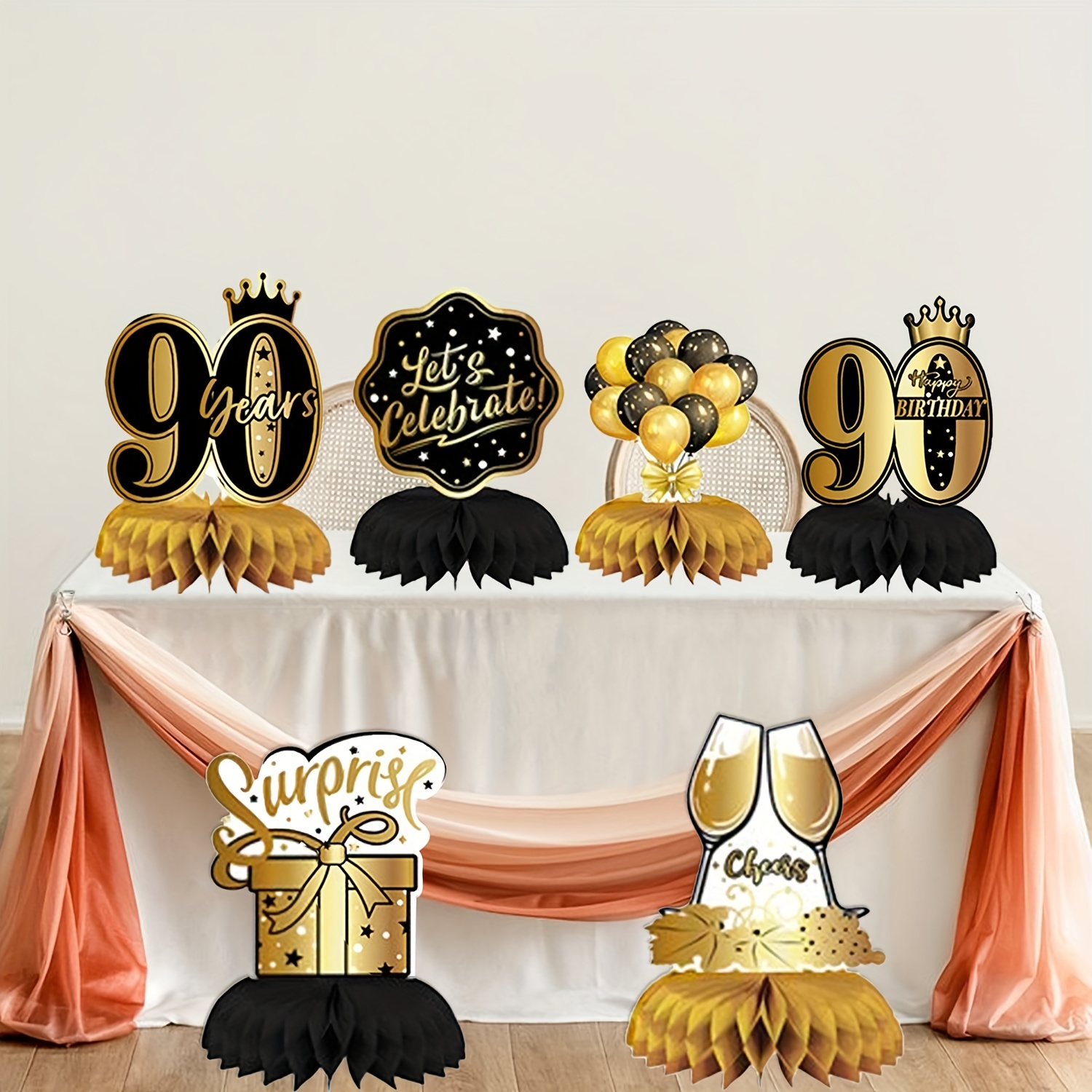 8 PCS Black Gold Honeycomb Centerpieces Vintage Table Sign Tables
