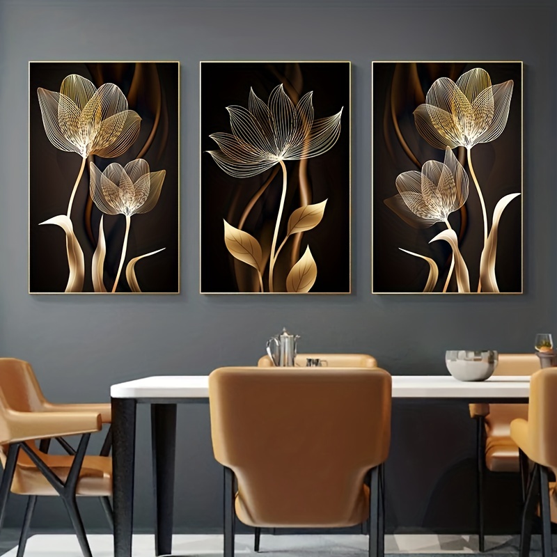 Modern Abstract Black Golden Flower Luxurious Wall Art Oil - Temu