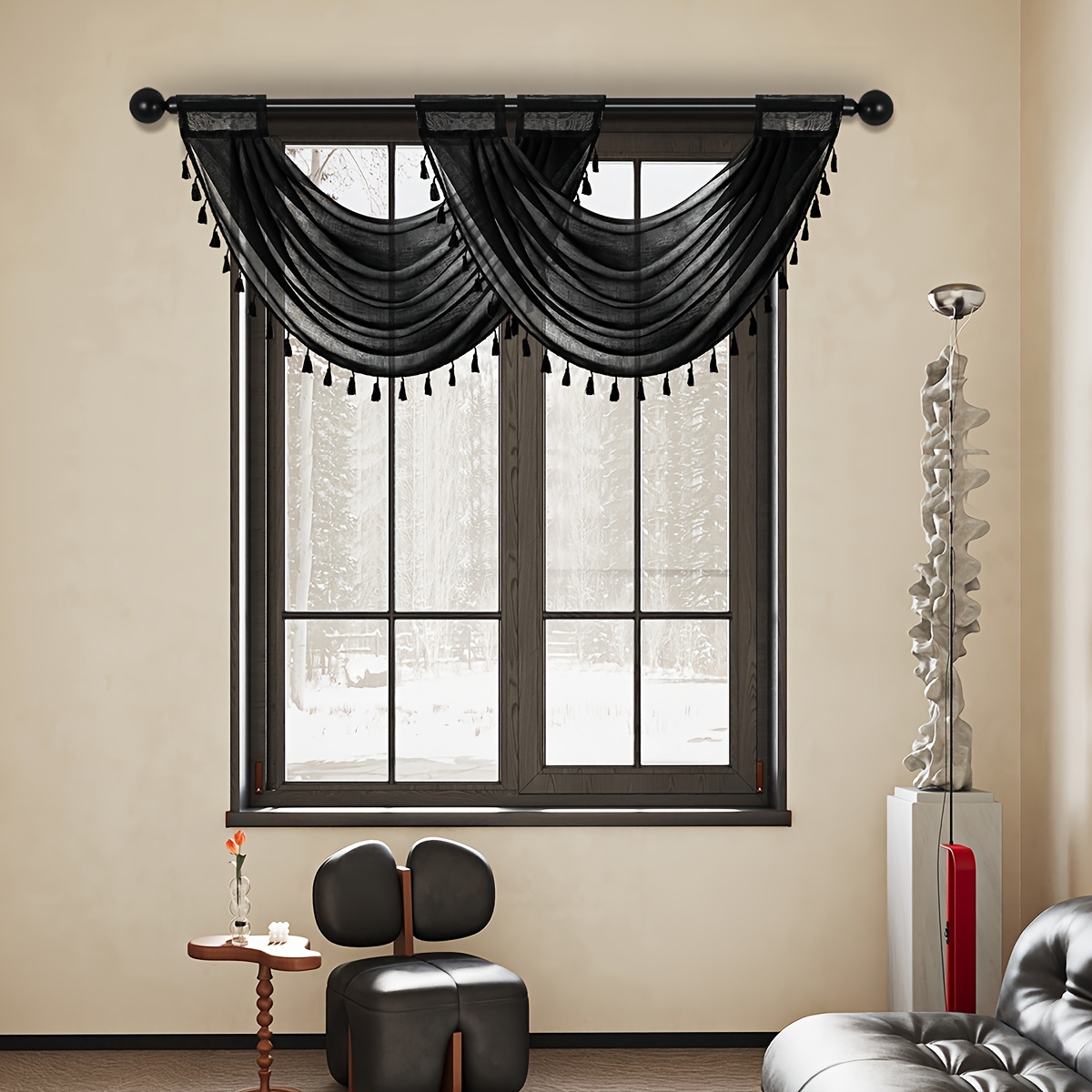 Pure Color Thin Transparent Wave Valance Sheer Curtain Head - Temu