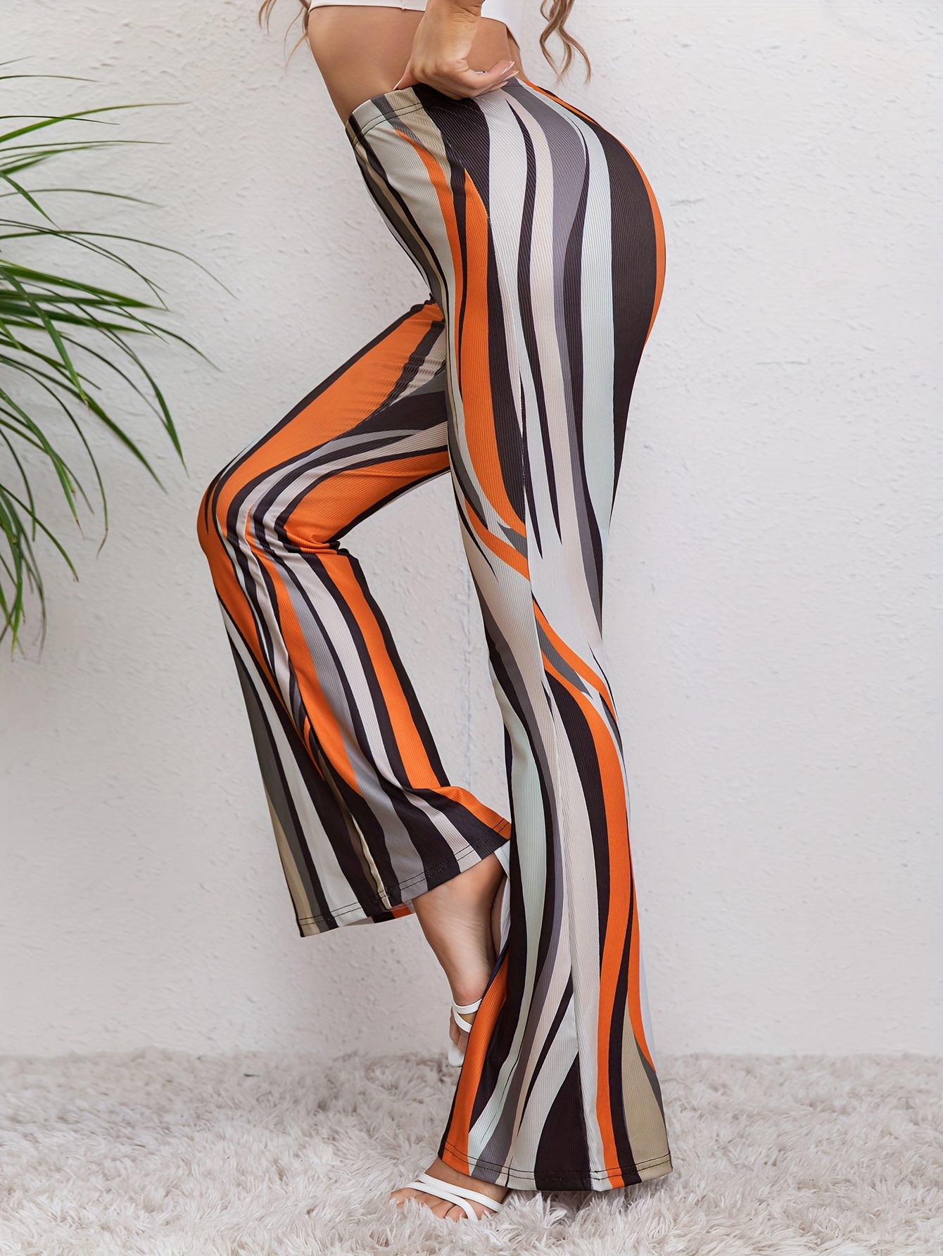 Fashion Striped Print Flare Leg Yoga Pants Wide Leg Bell - Temu
