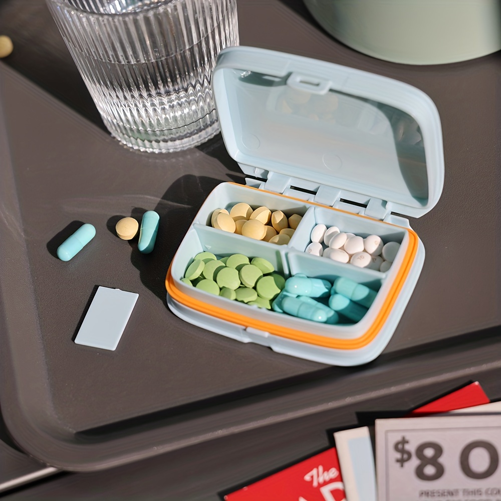 1pc Portable 4-Compartment Pill Organizer for Daily Medication