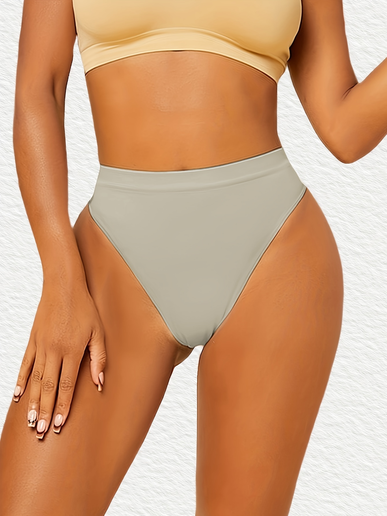 Women's Soft Seamless Solid Adhesive Bikini Panties High - Temu