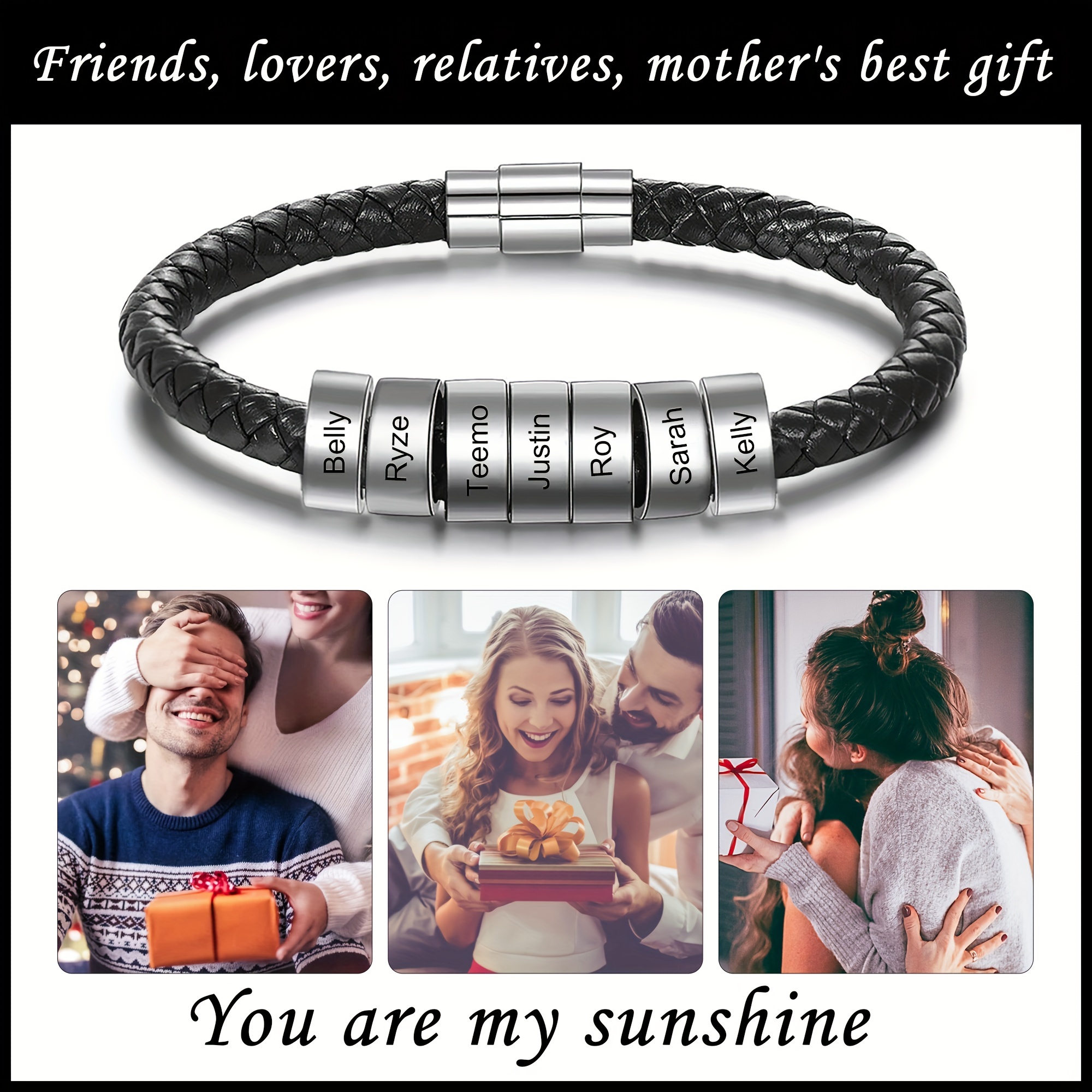Gift for Husband - Toronto Men's Black Leather Bracelet with Black Accent - Gift for Him - Engraved Bracelet for Him - Gift for Dad