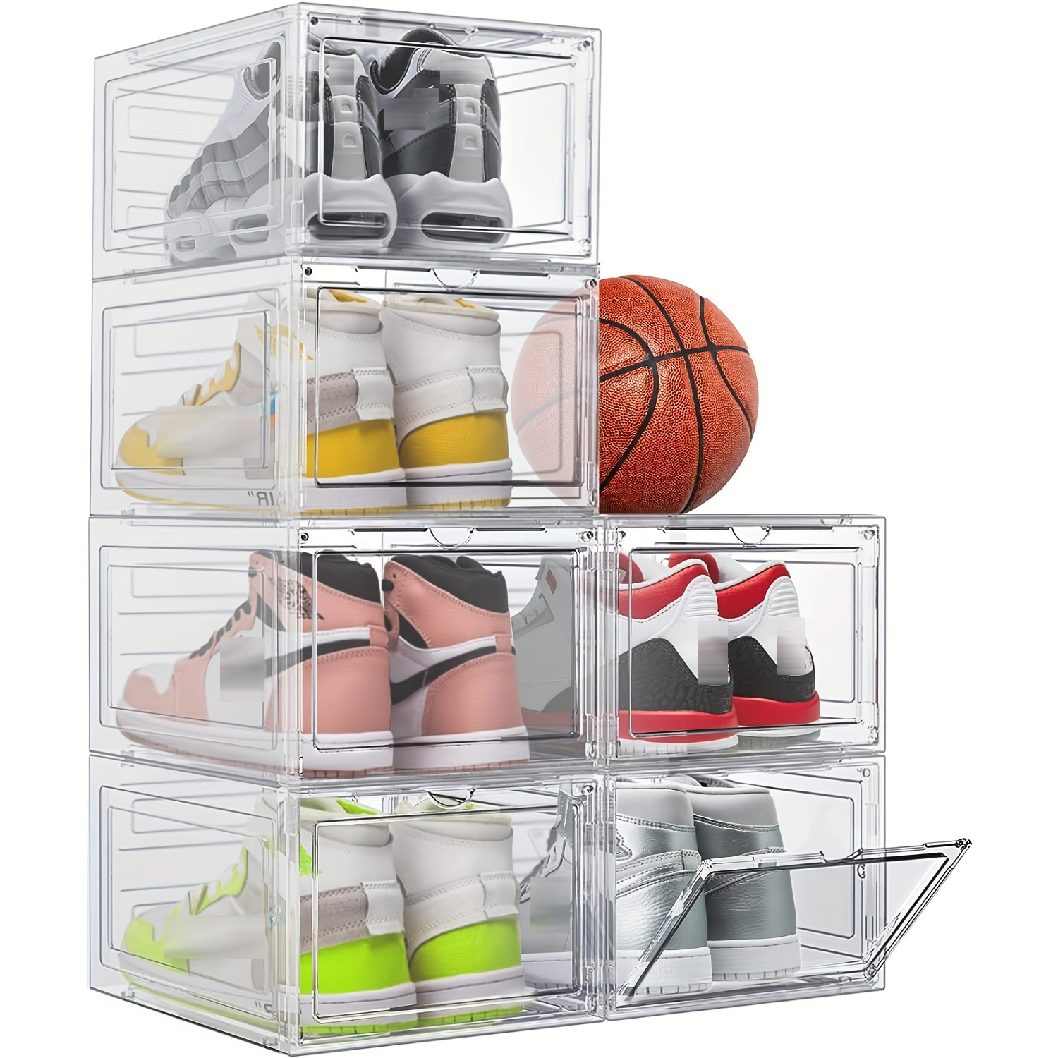 Lot de 6 boîtes à chaussures empilables en plastique solide avec porte  avant magnétique, transparent empilable, rangement pour baskets pour  placard