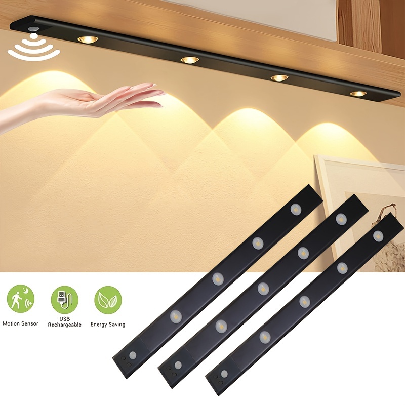 Luz Led Con Sensor De Movimiento Para Gabinete, Ultra Delgada Y Sin Cables,  Barra De Luz Magnética Recargable Por Usb Para Gabinetes De Cocina,  Escaleras, Pasillos Y Armarios - Temu Mexico